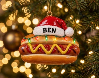 Personalized Hot Dog Ornament, Custom Name Christmas Tree Decor, 3D Relief Print Foodie Gift, Funny Wiener Keepsake