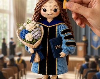 Custom Crochet PhD Graduate Doll, Unique Graduation Keepsake, Amigurumi Doctoral Ceremony Gift, Handmade Academic Success Decor