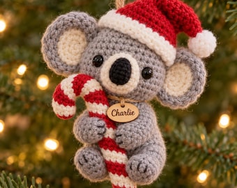Personalized Crochet Koala Christmas Ornament, Crochet Xmas Decor, Cozy Holiday Decoration