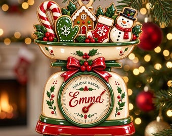 Personalized Baking Ornament, Custom Holiday Bakery Scale Christmas Decor, 3D Relief Print Gingerbread Gift for Baker
