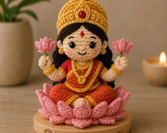Crochet Lakshmi Goddess Doll Amigurumi, Handcrafted Hindu Deity Murti, Diwali Home Decor, Spiritual Gift for Pooja & Meditation