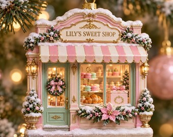 Personalized Pink Sweet Shop Ornament | Custom Name Holiday Keepsake | Christmas Tree Decor