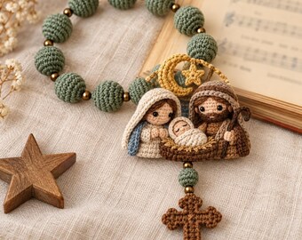 Crochet Nativity Rosary | Holy Family Chaplet | Handmade Religious Gift | Baby Jesus Mary Joseph Decor | First Communion Keepsake