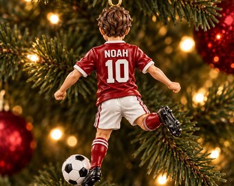 Personalized Christmas Soccer Player Ornament | Custom Name Holiday Keepsake | Christmas Tree Decor