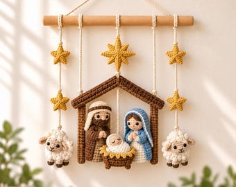 Personalized Handmade Crochet Nativity Wall Hanging | Christmas Religious Nursery Decor