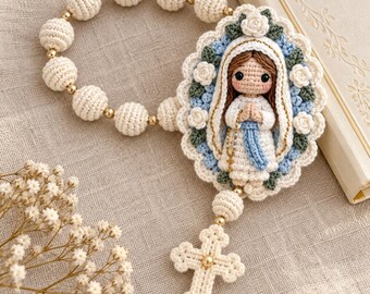Handmade Crocheted Rosary With Virgin Mary Medallion - Catholic Prayer Beads - First Communion Gift - Baptism Gift For Girls