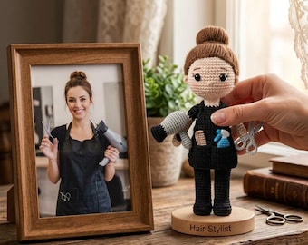Handmade Crochet Hair Stylist Doll Amigurumi Hairdresser Gift Unique Salon Decor Personalized Stylist Appreciation Present Desk Ornament