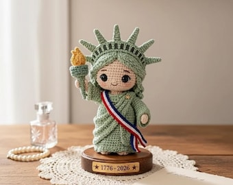 Liberty Crochet Doll, 1776-2026 Handmade Keepsake, America 250th Anniversary Decor, Patriotic Shelf Gift for Her