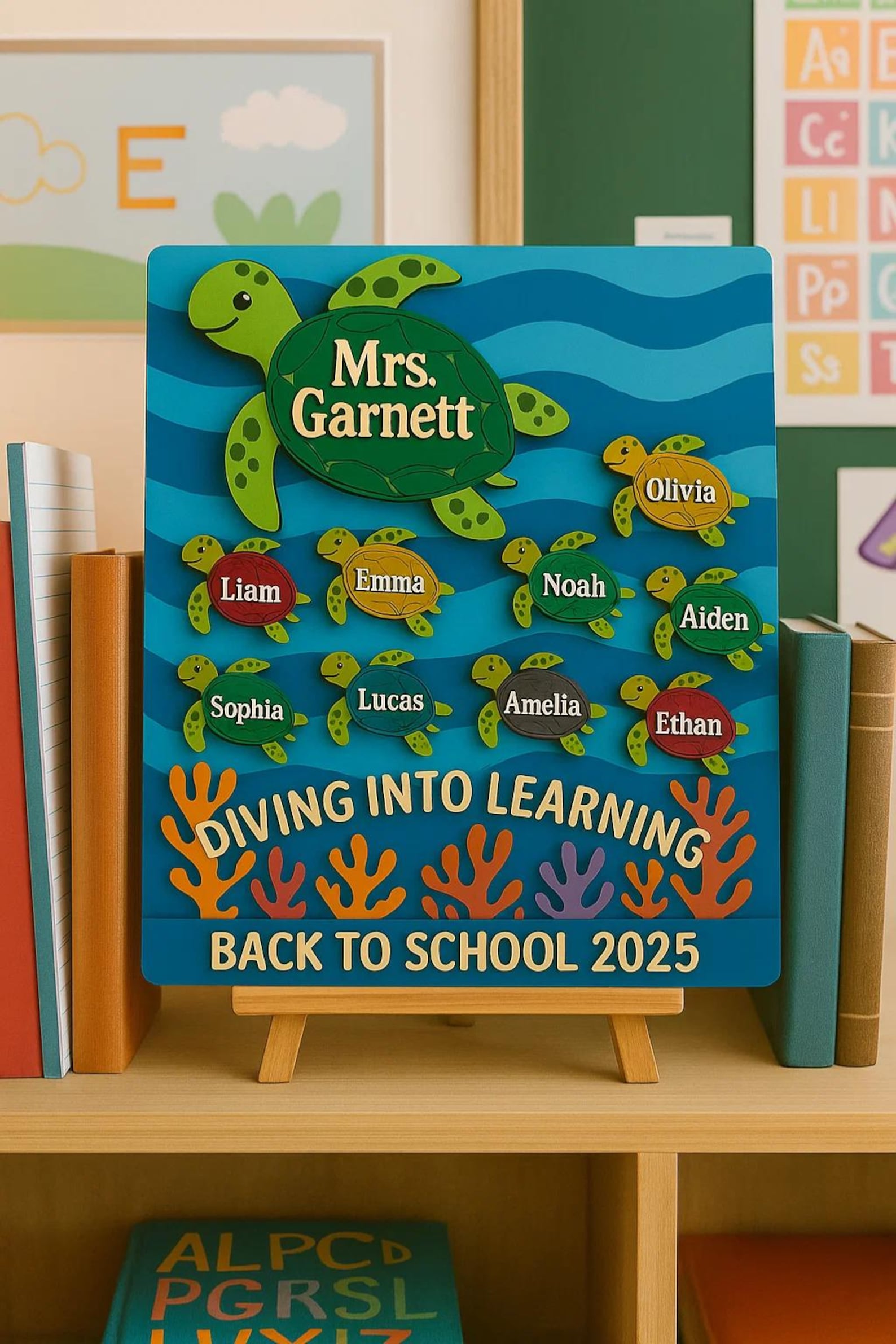 Personalized Turtle Classroom Sign – Custom Ocean Theme Student Name ...