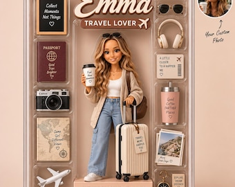 Personalized Travel Lover Gift Box Custom Adventure Awaits Doll Display With Your Photo Unique Wanderlust Decor For Her Birthday Friend