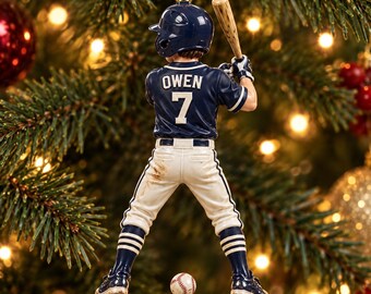Personalized Christmas Baseball Player Ornament | Custom Name Holiday Keepsake | Christmas Tree Decor