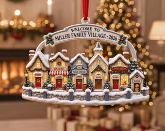 Personalized Christmas Village Ornament 2026, Custom Family Name Home Decor, Winter Wonderland Holiday Keepsake Gift