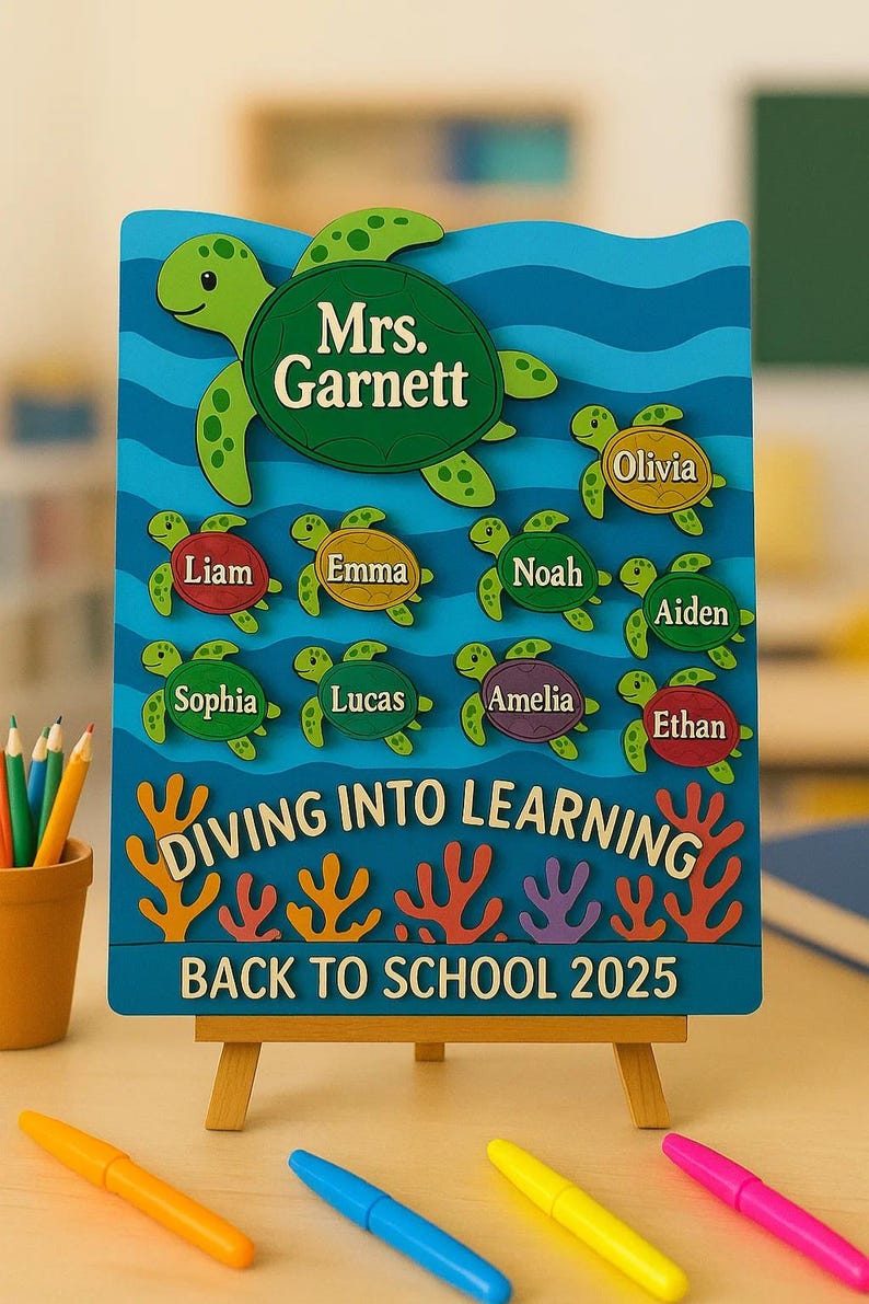 Personalized Turtle Classroom Sign – Custom Ocean Theme Student Name ...