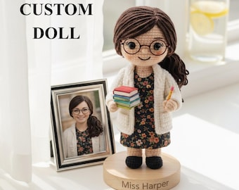 Custom Crochet Teacher Doll, Personalized Look-Alike Amigurumi, Handmade Educator Keepsake