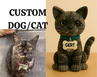 カスタム猫のクロシェぬいぐるみ、写真から作るパーソナライズされたペットレプリカ、猫のメモリアルギフト、猫好きへのギフト、手作りそっくりペット記念品
