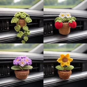 Crochet Potted Plant Car Vent Clip, Handmade Flower Air Freshener Decor
