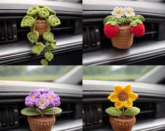 Crochet Potted Plant Car Vent Clip, Handmade Flower Air Freshener Decor