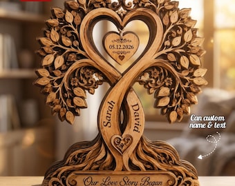 Custom Infinity Tree Wooden Plaque, Personalized Couple Anniversary Sign, Tree of Life Wedding Gift, Engraved Wooden Keepsake Decor