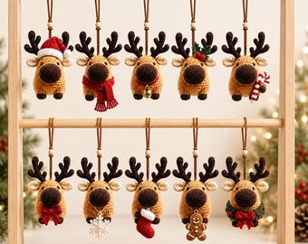 Handmade Crochet Reindeer Ornament, Christmas Tree Hanging Decoration, Cute Amigurumi Holiday Decor, Secret Santa Gift