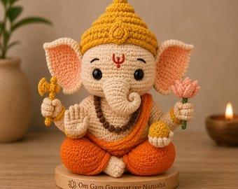 Charming Lord Ganesha Amigurumi, Handcrafted Elephant God Figure, Unique Hindu Religious Gift, Sacred Idol For Meditation & Positive Vibes
