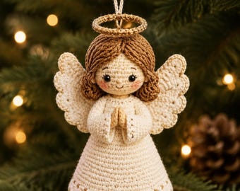Sweet Crocheted Angel Christmas Ornament, Handmade Amigurumi Holiday Decor, Nursery Angel Gift, Elegant Tree Hanging Decoration