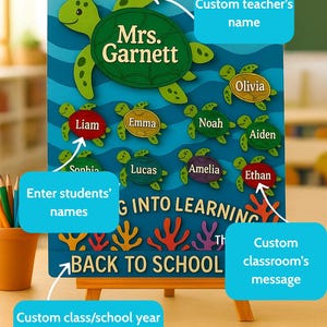 Personalized Turtle Classroom Sign – Custom Ocean Theme Student Name ...