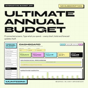 Interactive Annual Budget App | HTML Financial Tracker, Debt Payoff Calculator (Digital Download)