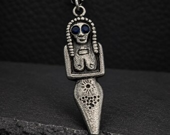 Colgante de diosa egipcia de plata, collar de ídolo de fertilidad antiguo hecho a mano