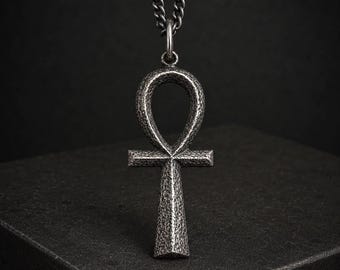 Ankh Silver Pendant Necklace for Men, Ancient Egyptian Symbol of Life Charm, Handmade 925 Sterling Silver Jewelry