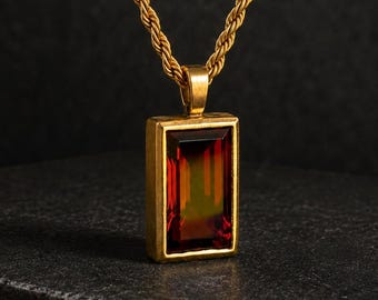Collar de oro con granate rojo, colgante de oro vermeil, joyería de piedra natal de enero, collar de piedras preciosas hecho a mano.