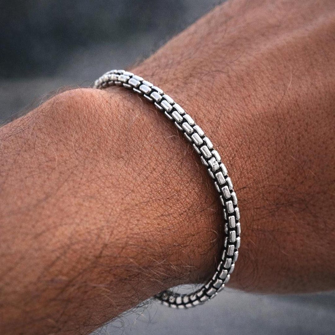 Mens 3mm Round Box Chain Bracelet, Unisex Minimalist Jewelry in ...