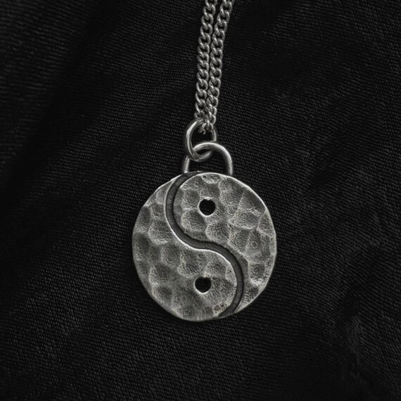Sterling Silver Yin Yang Pendant - Taoist Balance Symbol, 0.75 Inch, Enamel Accents, 925 Silver