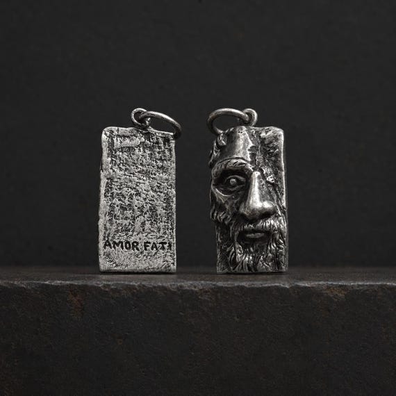 Marcus Aurelius Stoicism Silver Pendant, Amor Fati Engraved Quote Charm, Handmade Stoicism Philosophy Jewelry, Roman Emperor Wisdom Necklace