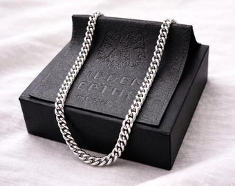 Mens Heavy Curb Chain Necklace in 925 Solid Sterling Silver: 22 Inch 5mm Chain