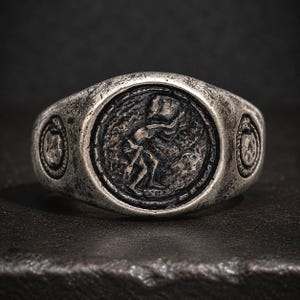 Men's Sisyphus Ring, Greek Mythology Signet Ring, 925 Sterling Silver Statement Ring, Albert Camus Philosophy Gift