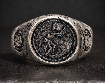Anillo de Sísifo para hombre, anillo de sello de la mitología griega, anillo llamativo de plata de ley 925, regalo de la filosofía de Albert Camus