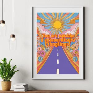 Psychedelic Motivational Poster | “You Are Capable of Extraordinary Things” | Retro Wall Art Print | Gift for Her, Him or Friends