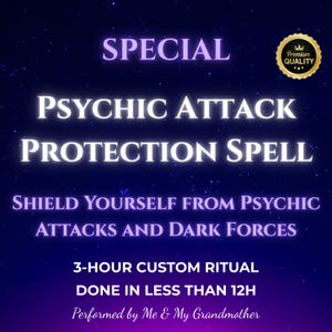 Puede incluir: Un gráfico morado y azul con una estrella dorada y el texto "SPECIAL PSYCHIC ATTACK PROTECTION SPELL SHIELD YOURSELF FROM PSYCHIC ATTACKS AND DARK FORCES 3-HOUR CUSTOM RITUAL DONE IN LESS THAN 12H Performed by Me & My Grandmother"