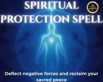 May include: A blue and white image with a glowing human figure in the center. The text "SPIRITUAL PROTECTION SPELL" is at the top of the image. The text "Deflect negative forces and reclaim your sacred peace" is at the bottom of the image. The text "Performed by Me & My Grandmother" is at the bottom of the image.