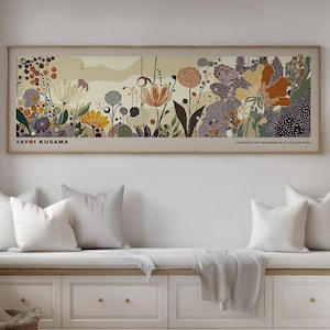Panoramic Japanese Abstract Botanical Poster Print Yayoi Kusama Inspired Artwork Modern Home Decor Japandi Gallery Wall Art -U018