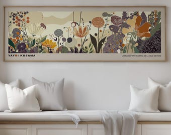 Panoramabild av Yayoi Kusama, japansk abstrakt botanisk poster, modern väggkonst - U018