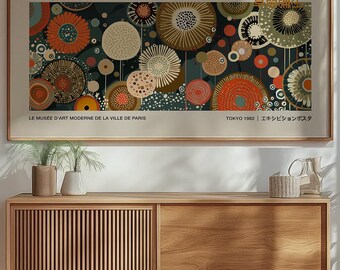 Impresión panorámica inspirada en Yayoi Kusama: Arte mural de la galería Japandi