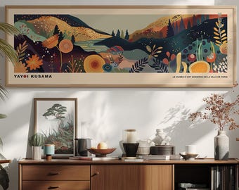 Panoramabild av Yayoi Kusama-inspirerad poster, japansk galleriväggkonst, stort tryck -U005