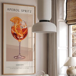 Aperol Spritz Art Print, Bar Cart Decor Cocktail Poster, Party Signature Drink Sign, Trendy Wall Kitchen Decor Minimalist Retro Vintage E039