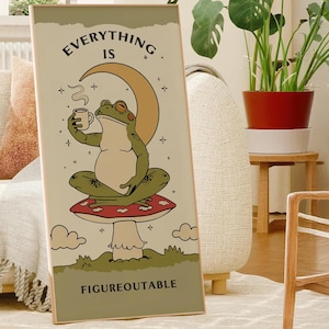 Wszystko jest możliwe do rozszyfrowania plakat motywacyjny, wydruk żaby w domu, wydruk zdrowia psychicznego, plakat z cytatem, plakat z kawą -E042