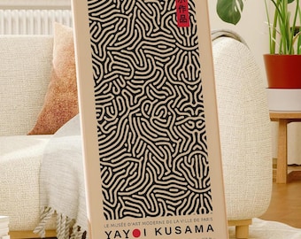 Yayoi Kusama Exhibition Art Print: Black & Beige Japanese Nets