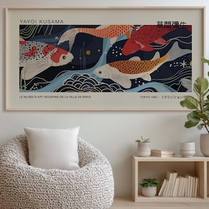 Yayoi Kusama Poster, Japanese Wall Art, Modern Panoramic Print, Large Wall Decor, Abstract Gallery Wall Art -Y014