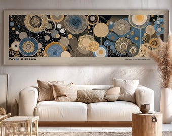 Panoramabild av Yayoi Kusama, färgglatt japanskt abstrakt tryck, modern väggkonst -U029