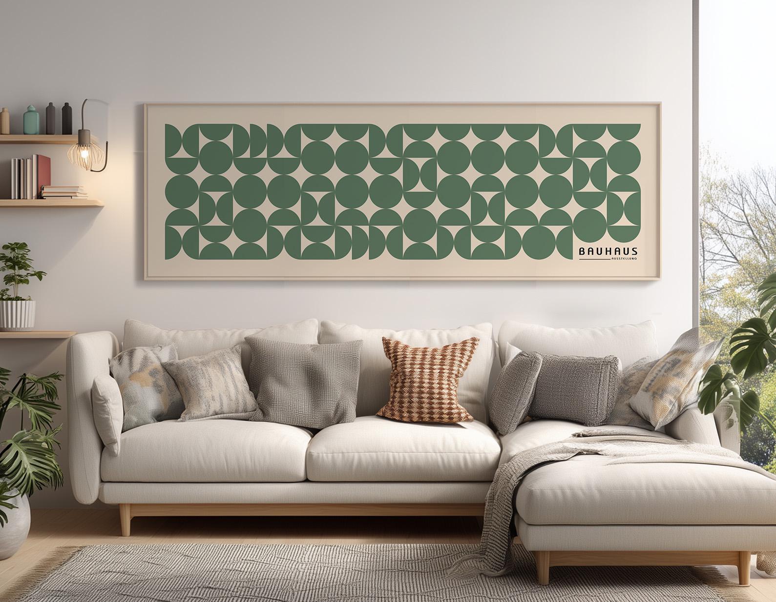Sage Green Bauhaus Poster, Long Narrow Art, Wide Art Print, Abstract Long Vertical Wall Art, Framed Wall Decor, Large Poster -U009