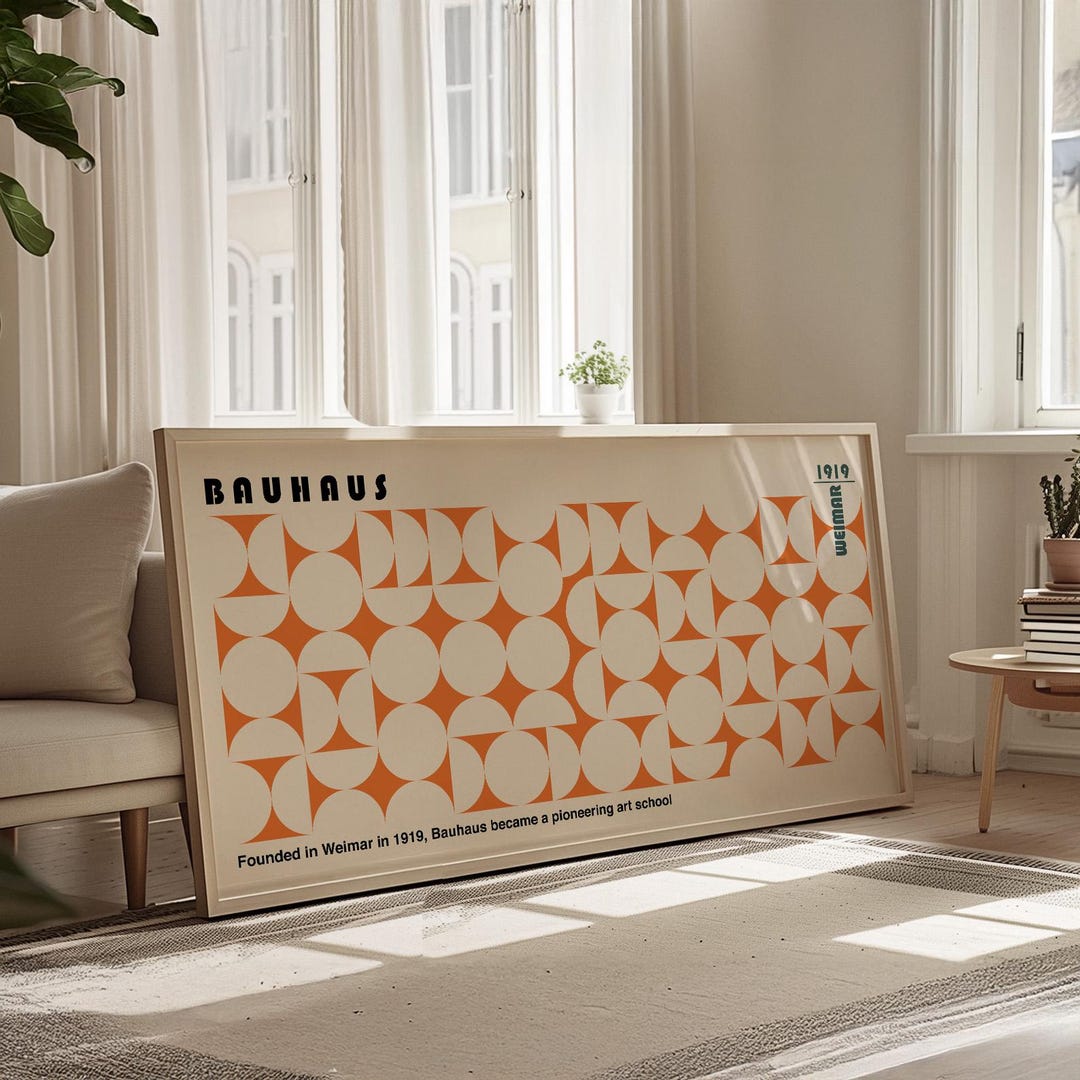 Orange Large Horizontal Wall Art Bauhaus Geometric Print Mid Century ...